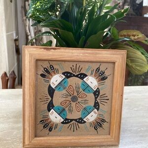 Framed Geometric Sand Art Ethnic Navajo Tribal Trivet Wall Art